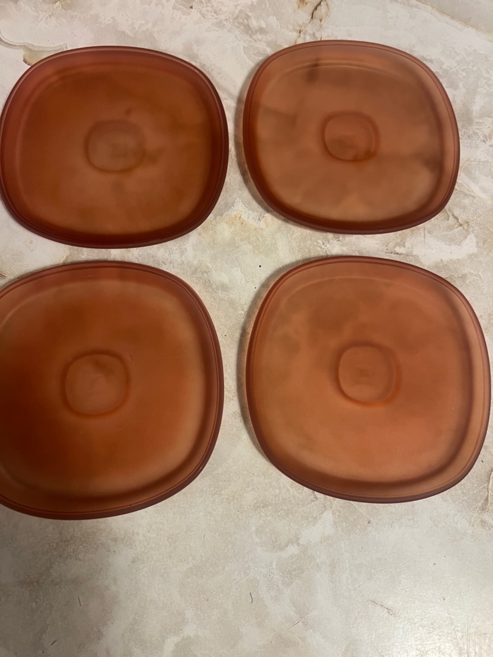Set of 4 Amber Square Glass saucers 4 1/2" x 4 1/2"